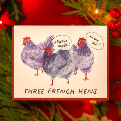 Three French Hens Christmas Card