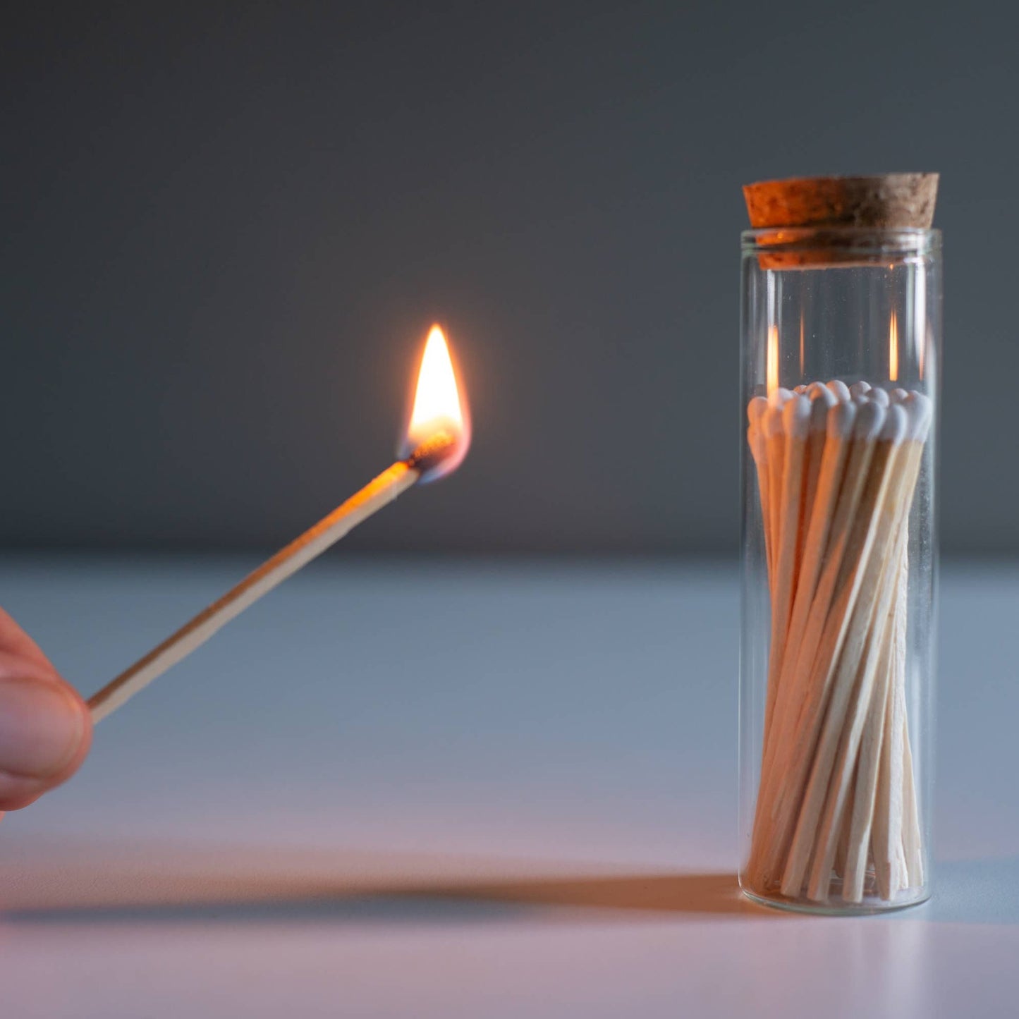 White Tip Matches in Glass Vial