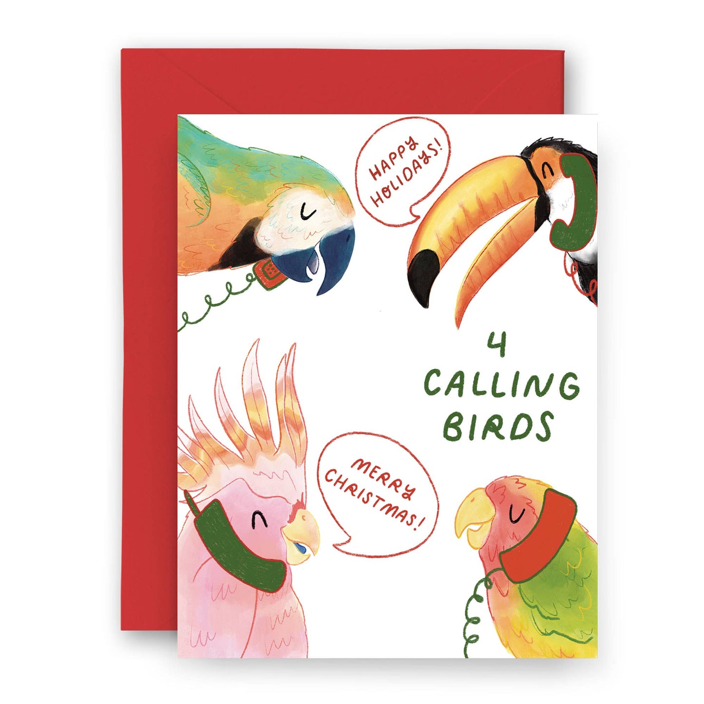 Four Calling Birds Christmas Card