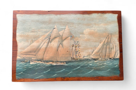 Vintage Decoupage Wood Art 'Rounding the Light Ship'