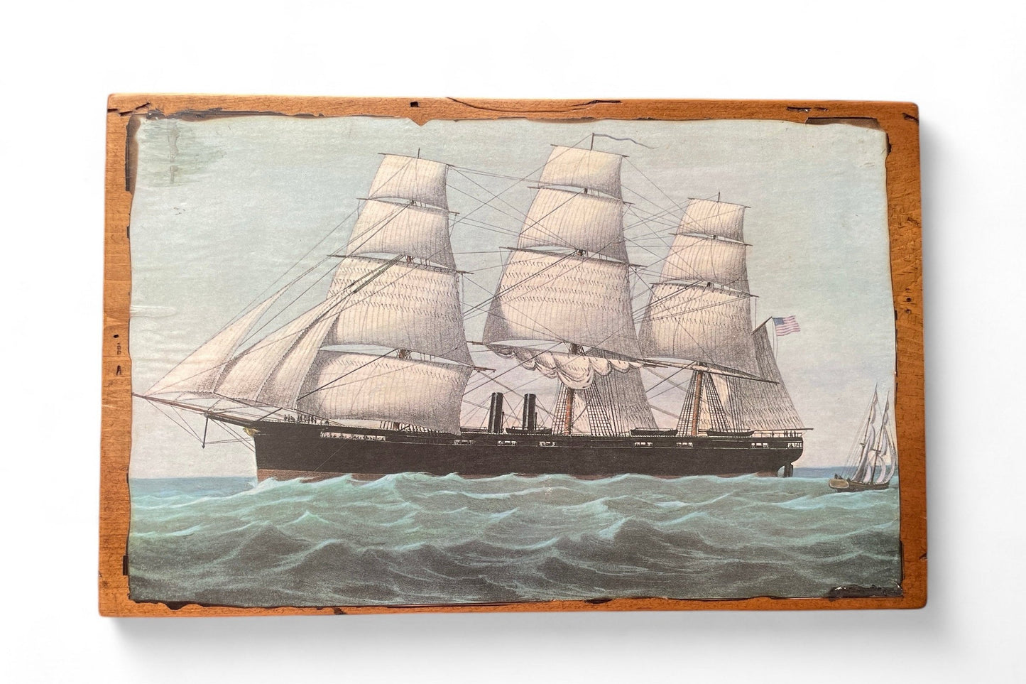 Vintage Decoupage Wood Art 'U.S. Steam Frigate Niagara'