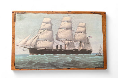 Vintage Decoupage Wood Art 'U.S. Steam Frigate Niagara'