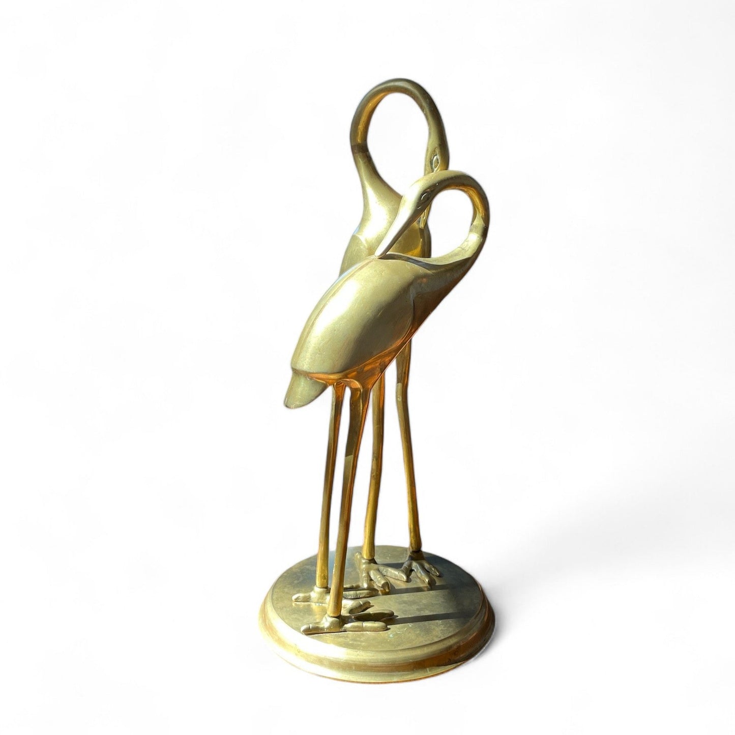 Vintage Brass Crane Pair Sculpture