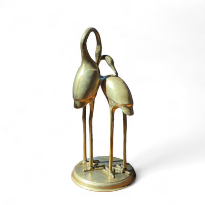 Vintage Brass Crane Pair Sculpture