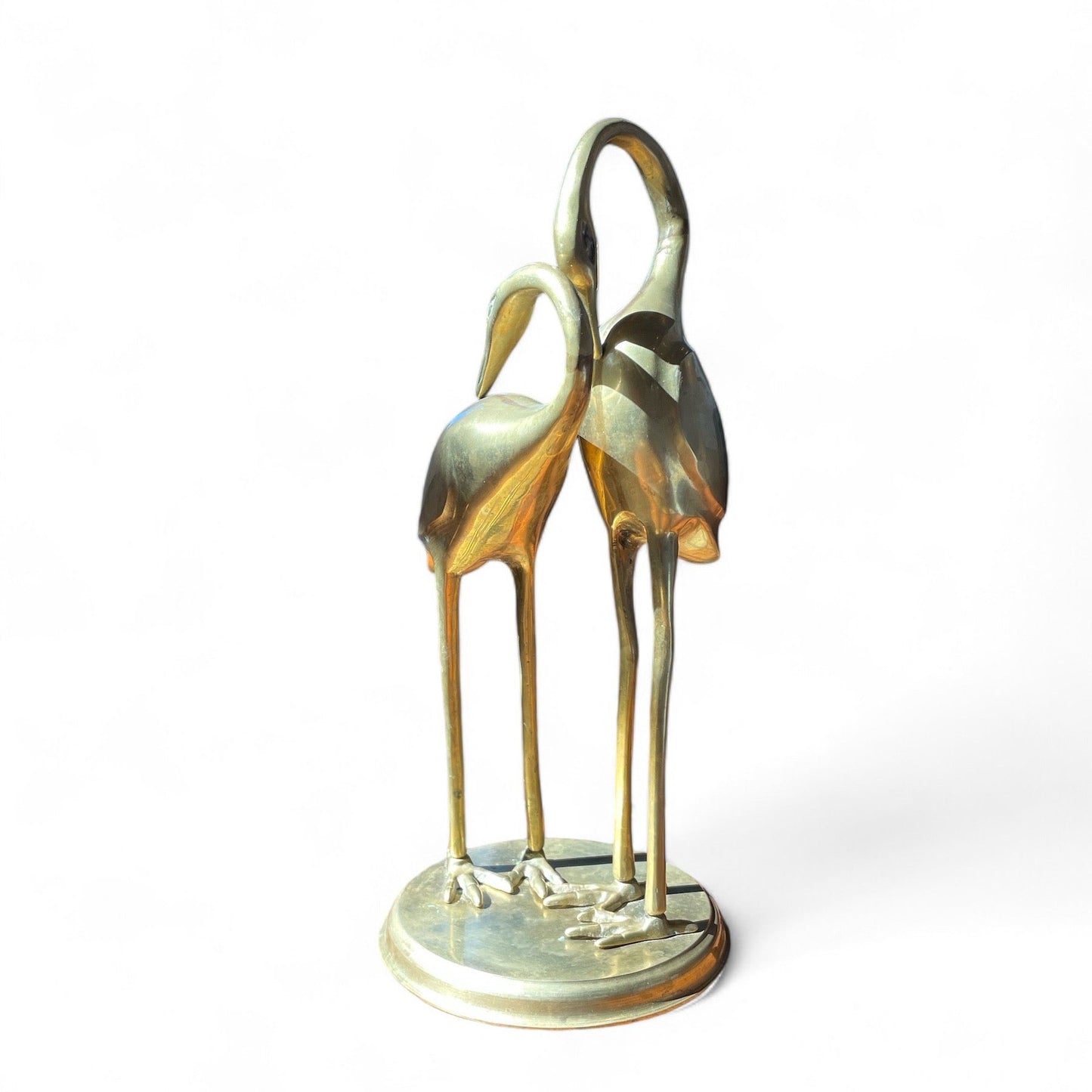 Vintage Brass Crane Pair Sculpture